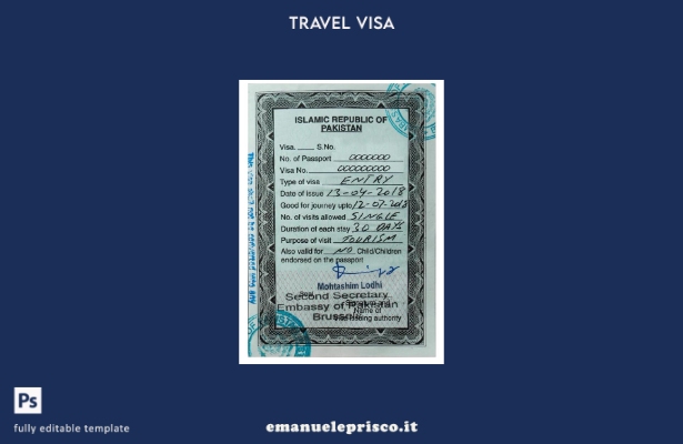 modello di visto d'ingresso in Pakistan in stile verificato